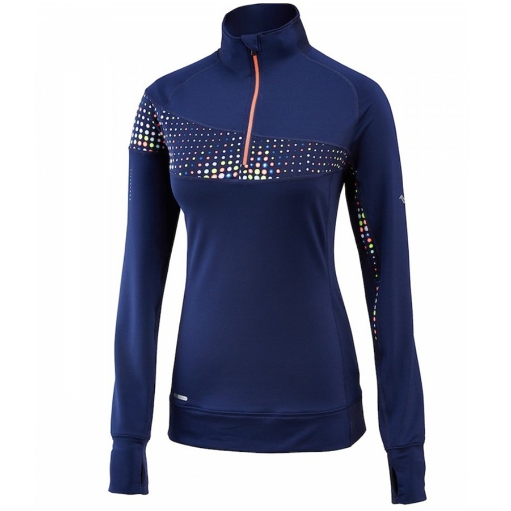 Saucony RunWarm Women's Navy Blue Polka Dot 1/4 Zip Running Pullover Size S